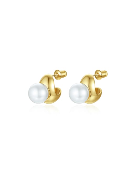 BLING SU Brass Imitation Pearl Geometric Minimalist Stud Earring