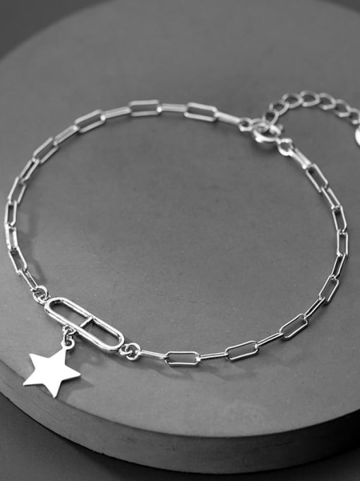 Rosh 925 Sterling Silver Personality oval buckle five-pointed star  Link Bracelet 1