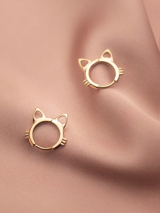 gold 925 Sterling Silver Cat Cute Stud Earring