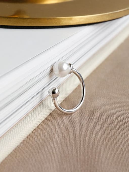 DAKA 925 Sterling Silver Imitation Pearl White Round Minimalist Clip Earring 3