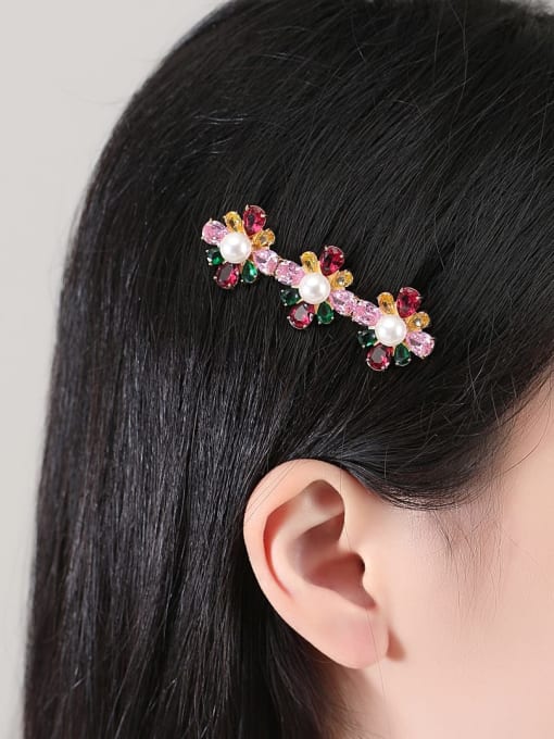 BLING SU Brass Cubic Zirconia Luxury Flower Hair Pin 1