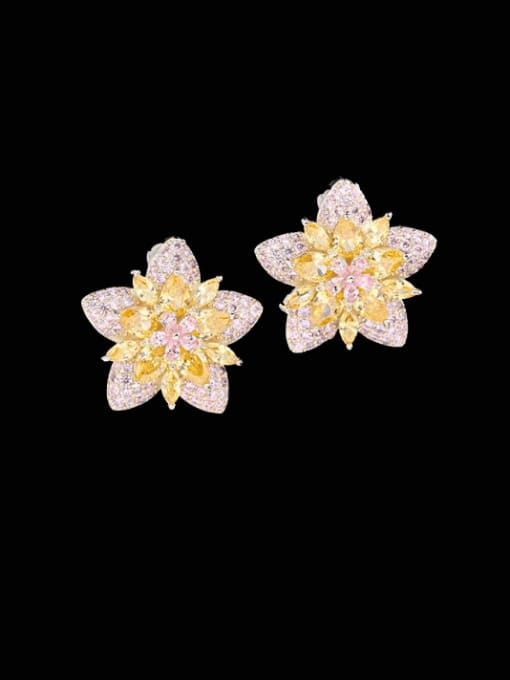 Luxu Brass Cubic Zirconia Flower Trend Stud Earring 2
