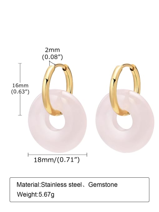 Pink Stainless steel Natural Stone Geometric Minimalist Huggie Earring