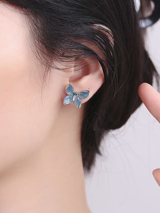 KDP-Silver 925 Sterling Silver Enamel Butterfly Dainty Stud Earring 1