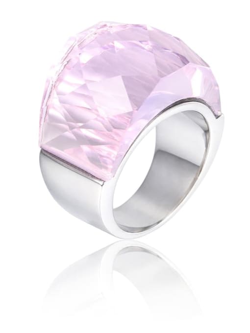 Steel Color, Pink Titanium Steel Glass Stone Geometric Ring with waterproof