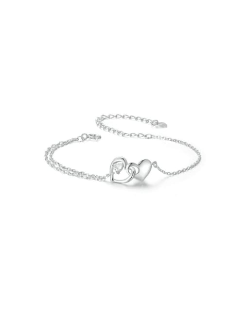 Jare 925 Sterling Silver Heart Trend Strand Double Layer Chain Bracelet 0