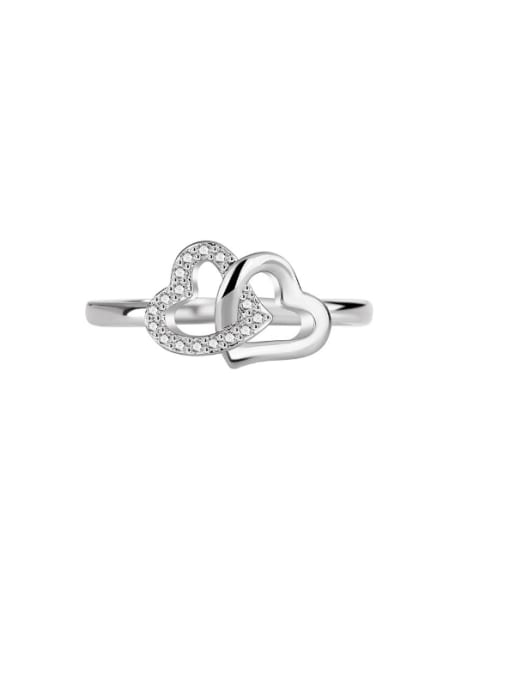 Platinum Heart Shaped Zircon Ring Brass Cubic Zirconia Heart Minimalist Band Ring