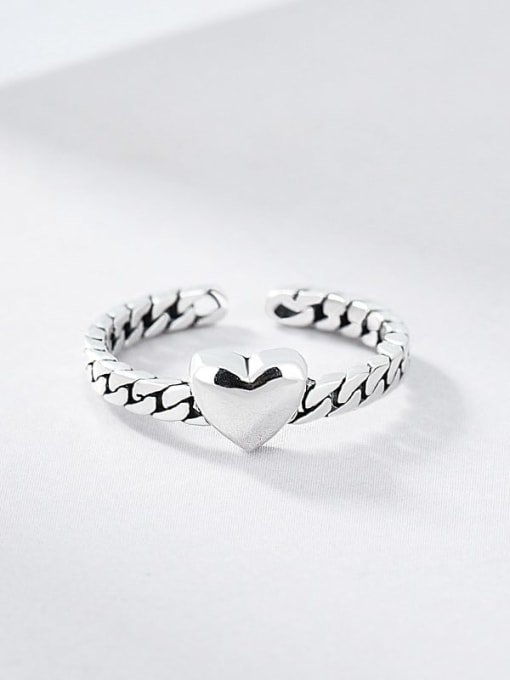 Solid retro ring 925 Sterling Silver Heart Vintage Band Ring
