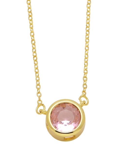 Pink Brass Glass Stone Round Minimalist Necklace