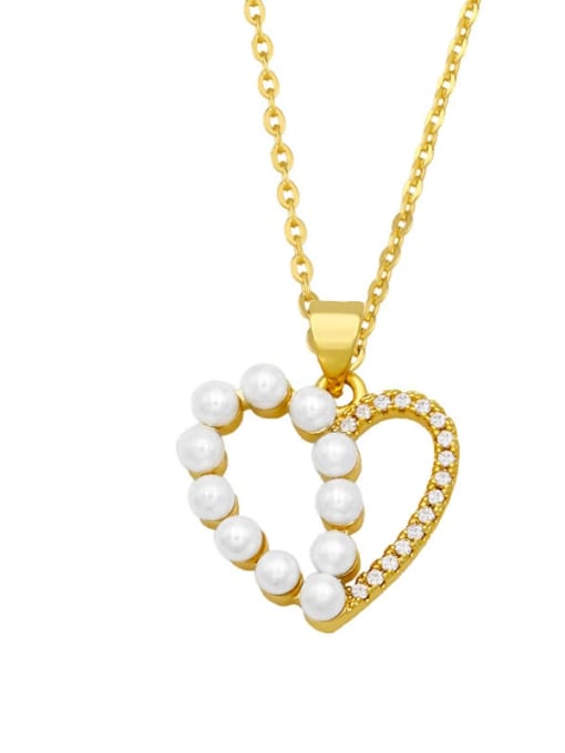 A Brass Imitation Pearl Heart Minimalist Necklace