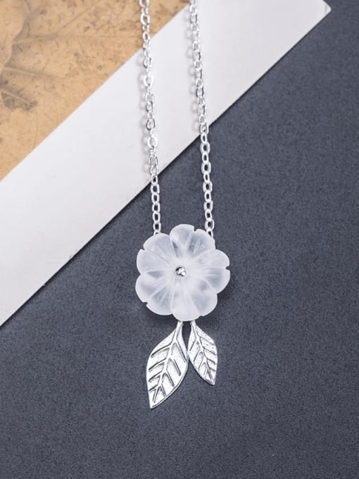 SILVER MI 925 Sterling Silver Crystal Flower Vintage Necklace 3