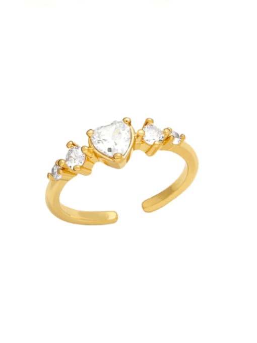 CC Brass Cubic Zirconia Heart Cute Band Ring 2