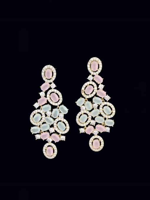 Light Green Pink Brass Cubic Zirconia Geometric Luxury Cluster Earring