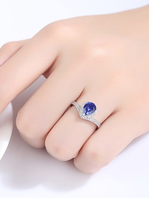 CCUI 925 Sterling Silver Cubic Zirconia Blue Heart Trend Band Ring 1