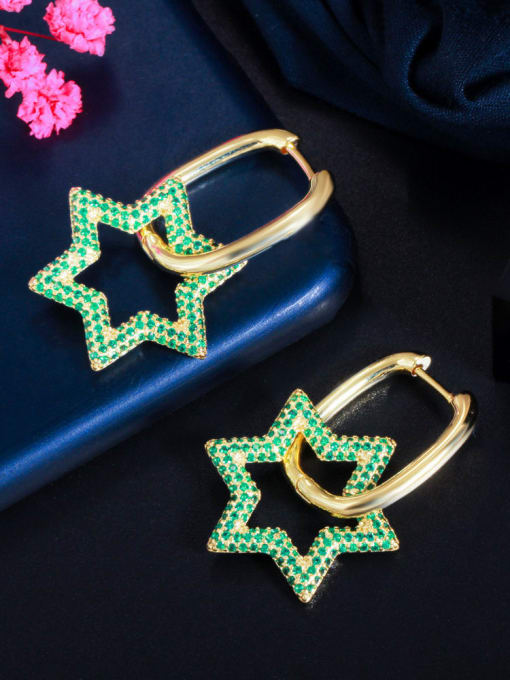 Golden green Brass Cubic Zirconia Geometric Luxury Cluster Earring