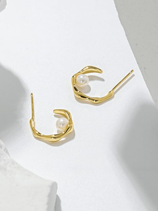 DAKA 925 Sterling Silver Imitation Pearl Geometric Minimalist Stud Earring 0