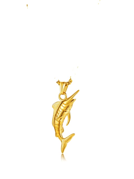 2229 Gold Single Pendant Titanium Steel Fish Hip Hop Necklace