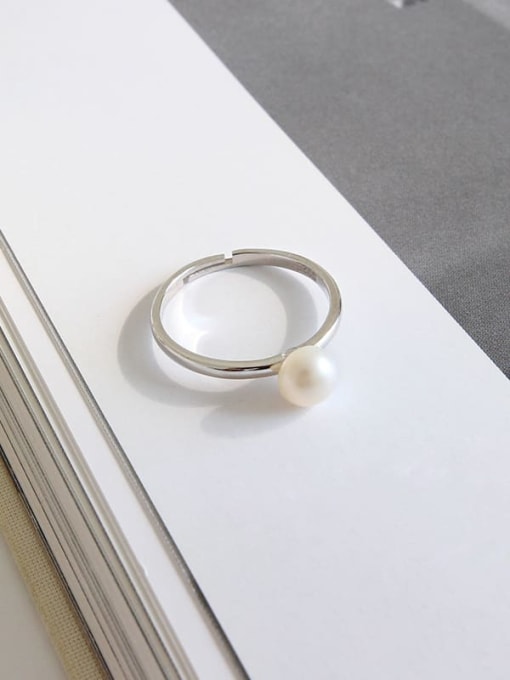 DAKA 925 Sterling Silver Round Imitation Pearl   Minimalist Free Size Band Ring 3