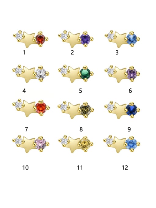 January Mid color Pomegranate Zirconium 925 Sterling Silver Birthstone Star Minimalist Stud Earring