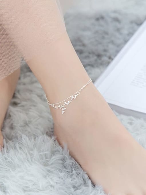 Rosh 925 Sterling Silver  Irregular Minimalist Double layer  Anklet 1