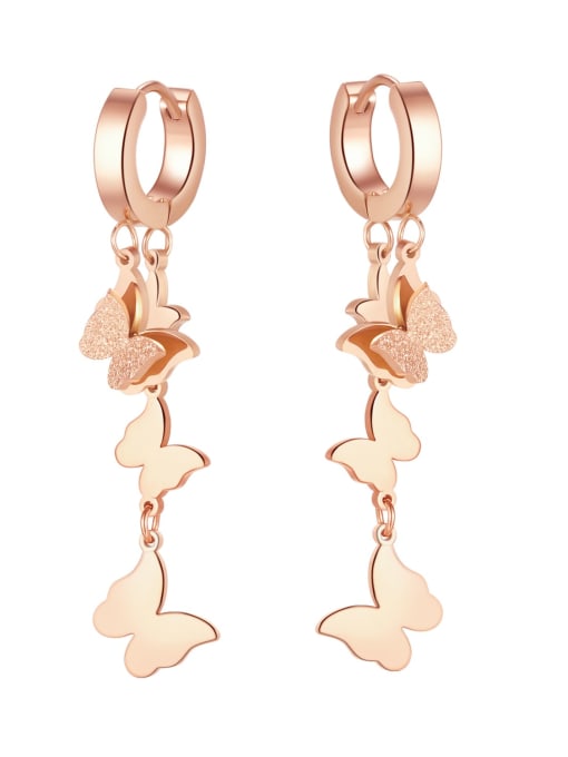 725 Rose Gold Earrings Titanium Steel Butterfly Minimalist Drop Earring