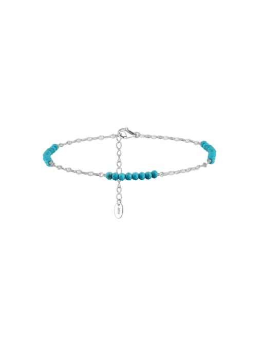 platinum 3mm turquoise ankle chain, 925 Sterling Silver Turquoise  Geometric Vintage   Anklet