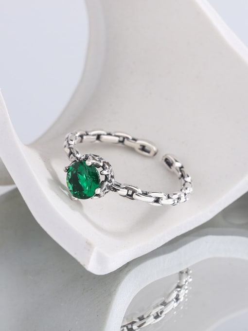 KDP1159 green 925 Sterling Silver Cubic Zirconia Geometric Vintage Band Ring
