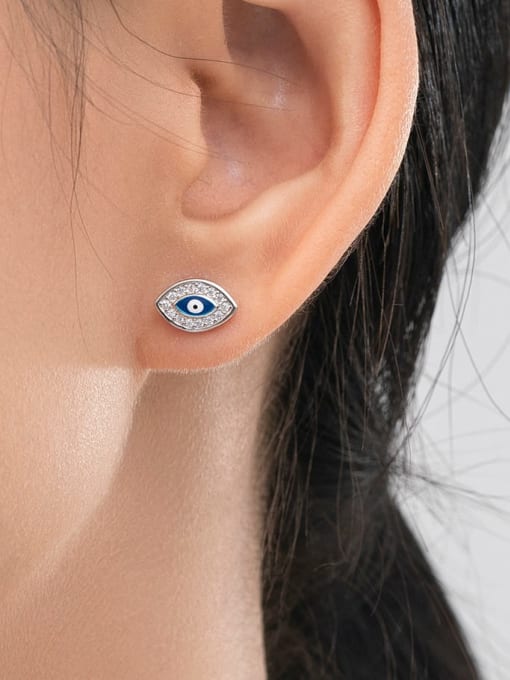 MODN 925 Sterling Silver Cubic Zirconia Evil Eye Cute Stud Earring 1