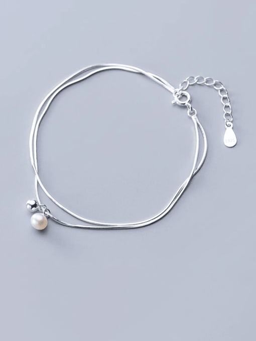 Rosh 925 Sterling Silver Imitation Pearl Geometric Minimalist Strand Bracelet 1