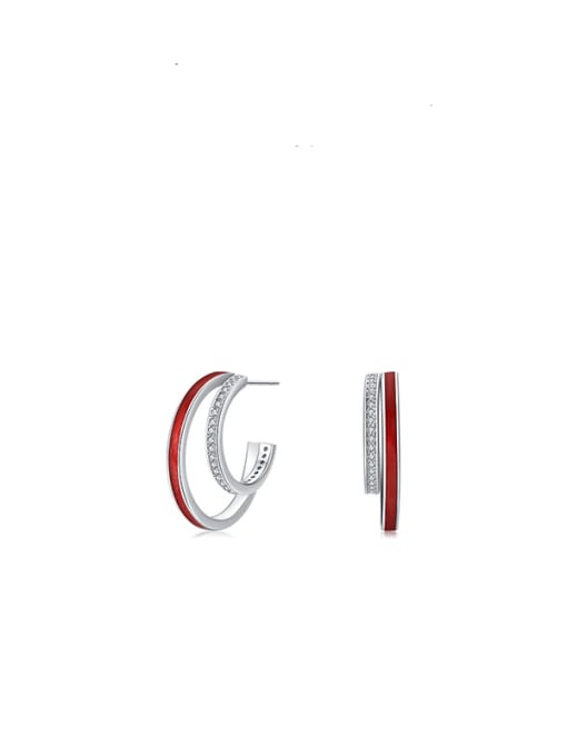 red 925 Sterling Silver Enamel Geometric Minimalist Stud Earring