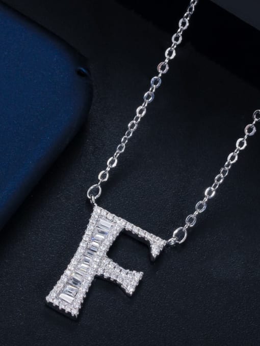 Letter F with chain Copper Cubic Zirconia Message Minimalist letter pendant Necklace