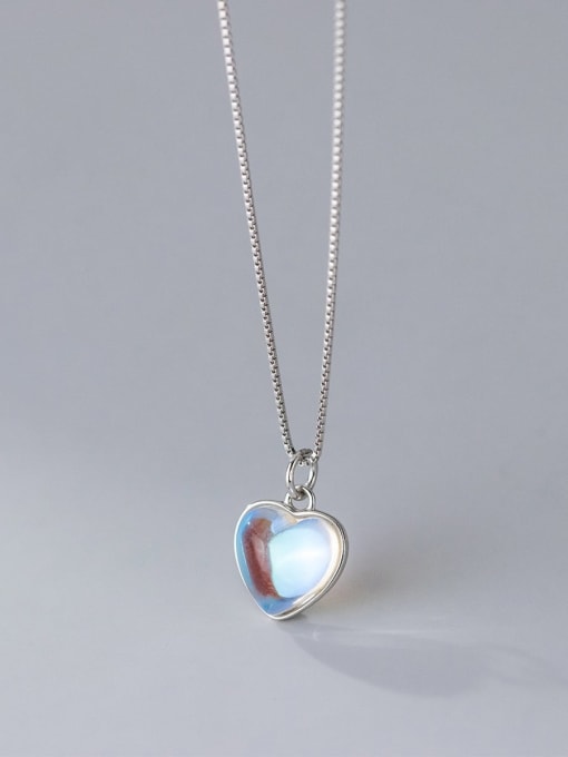 love 925 Sterling Silver Lampwork Stone Heart Minimalist Necklace