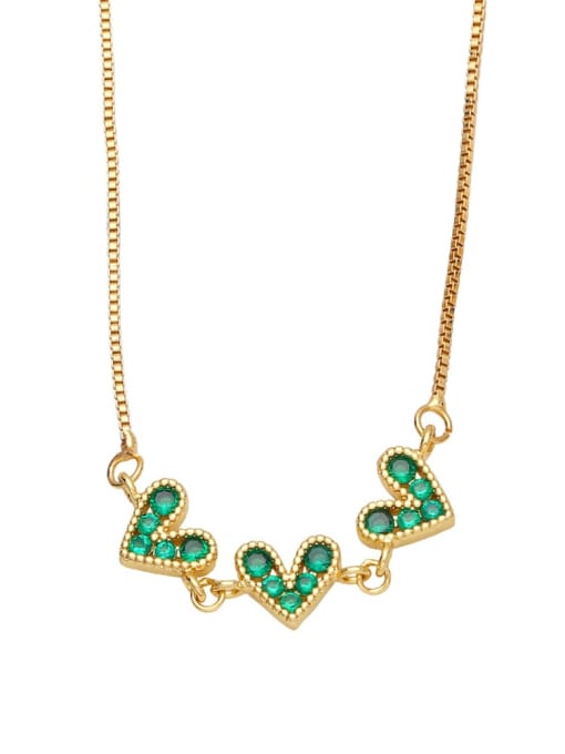 green Brass Cubic Zirconia Vintage Heart  Pendant Necklace