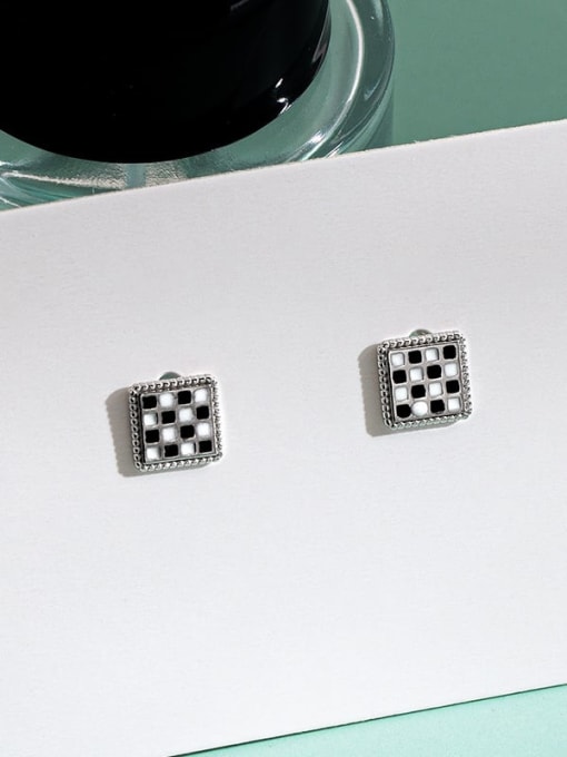 ES2129 【 Platinum 】 925 Sterling Silver Enamel Geometric Minimalist Stud Earring
