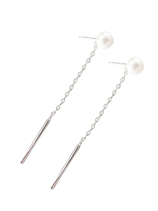 XBOX 925 Sterling Silver Imitation Pearl Tassel Minimalist Threader Earring 0