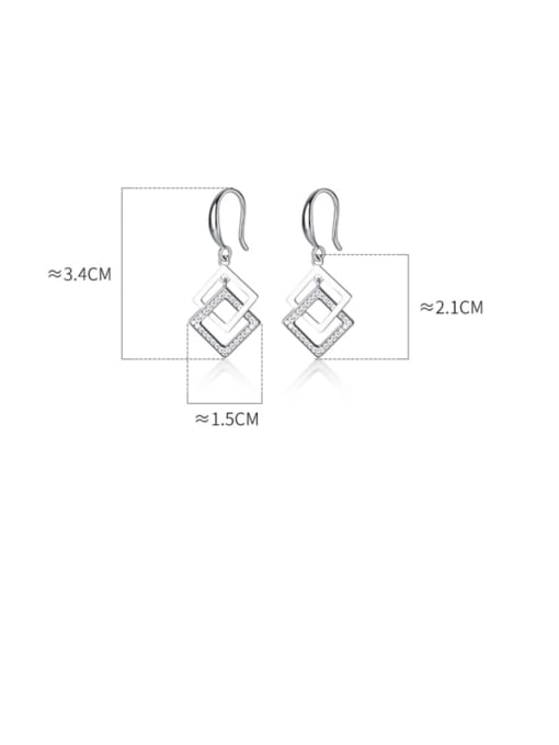 Rosh 925 Sterling Silver White  Minimalist Hollow Geometric Smooth Squares Interlocking  Hook Earrings 2