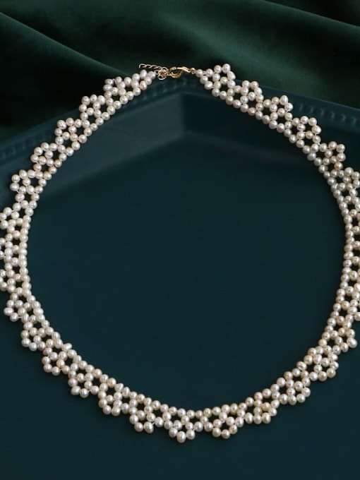 white Brass Freshwater Pearl Flower Vintage Choker Necklace