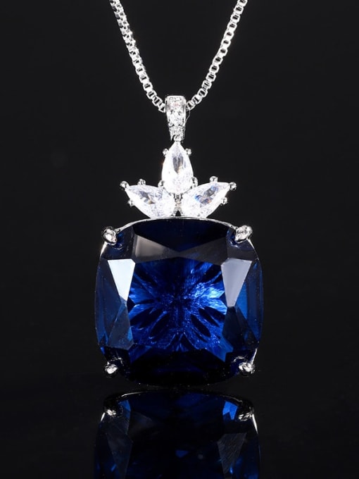 Blue pointed crystal pendant with chain Brass Cubic Zirconia Geometric Luxury Necklace