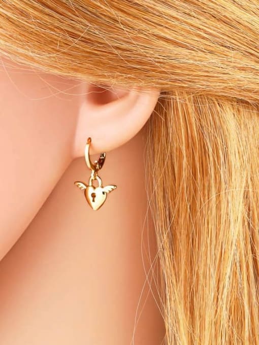 CC Brass Rhinestone Wing Cute Angel Huggie Earring 1