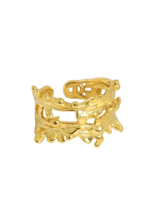18K gold 【 adjustable size 14 】 925 Sterling Silver Irregular Vintage Band Ring