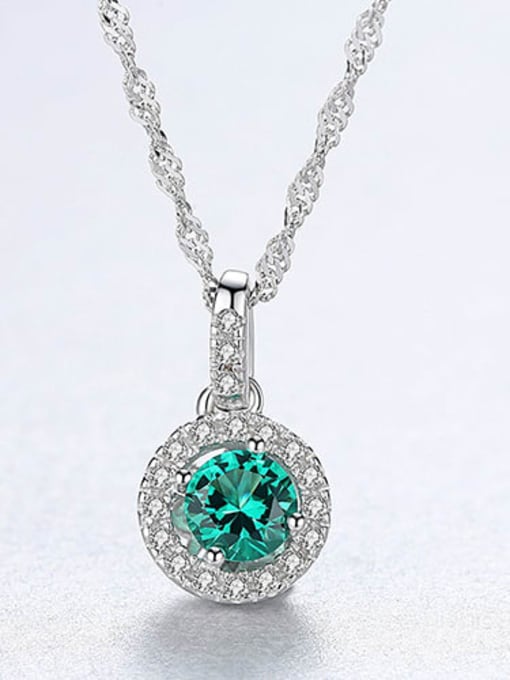 Green 20F12 925 Sterling Silver Cubic Zirconia Multi Color  Simple Round Necklace