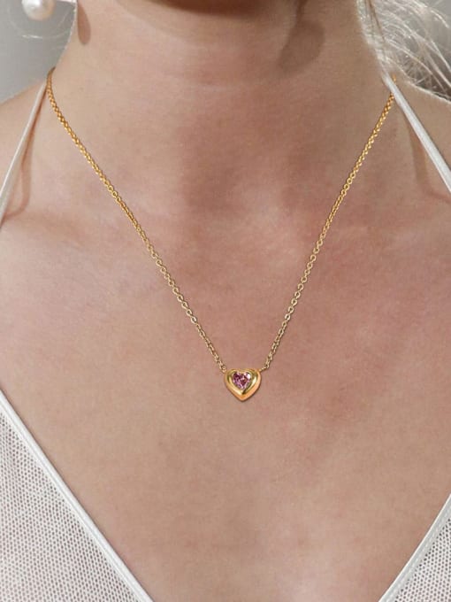 LI MUMU Stainless steel Cubic Zirconia Heart Minimalist Necklace 1