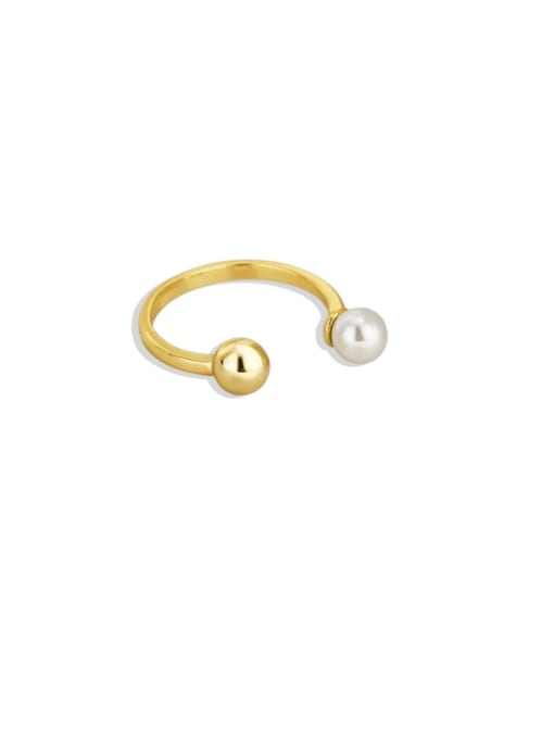 Gold open Pearl Ring Brass Imitation Pearl Geometric Minimalist Band Ring