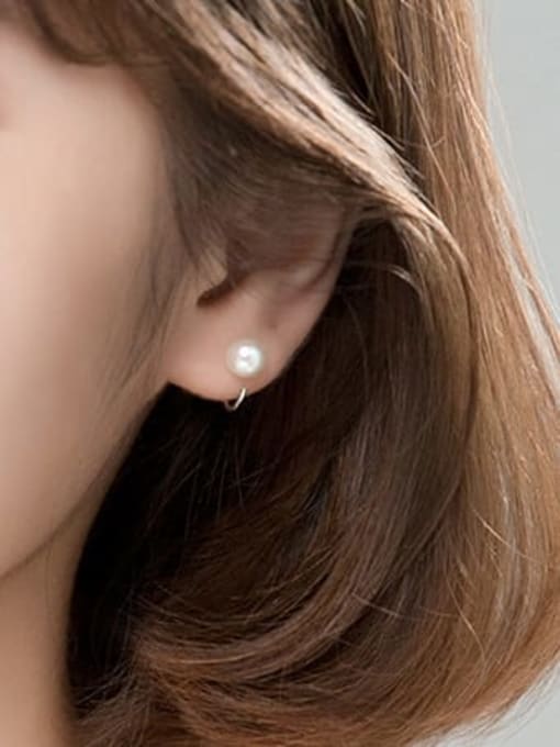 Rosh 925 Sterling Silver Imitation Pearl Geometric Minimalist Hook Earring 1