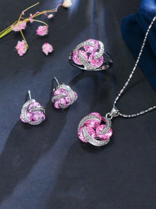 L.WIN Brass Cubic Zirconia Luxury Flower  Earring and Necklace Set 3