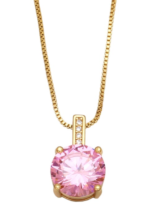 Pink Brass Glass Stone Round Vintage Necklace