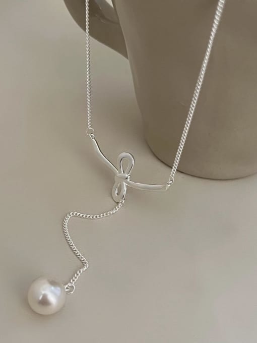 Boomer Cat 925 Sterling Silver Bowknot Minimalist Lariat Necklace 0