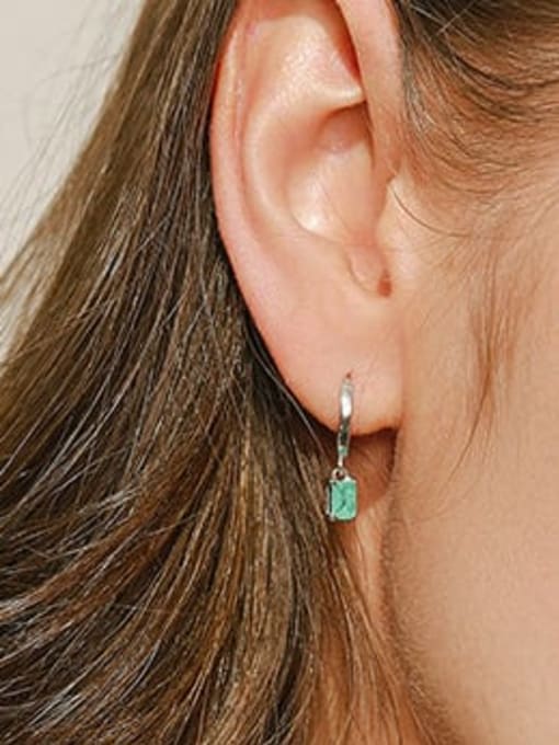 MODN 925 Sterling Silver Opal Geometric Minimalist Huggie Earring 1