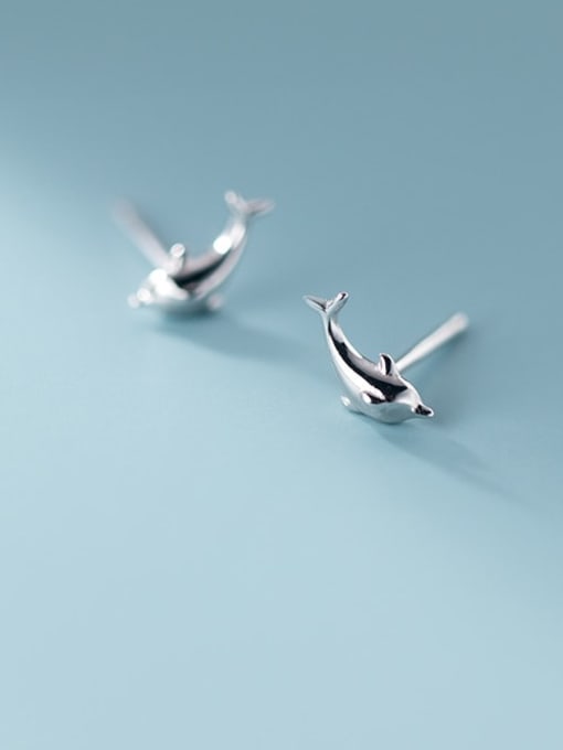 Rosh 925 Sterling Silver Dolphin Minimalist Stud Earring 1