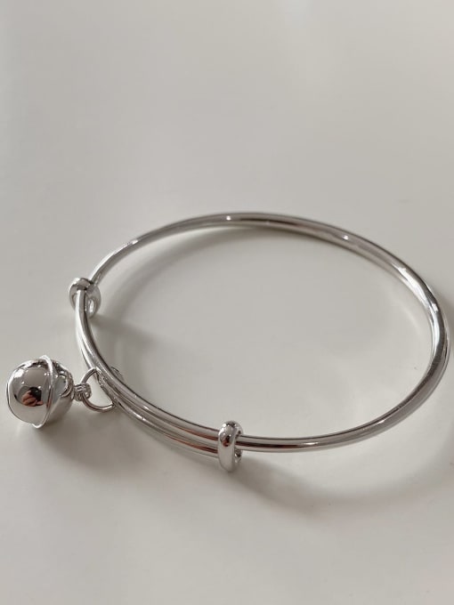 Boomer Cat 925 Sterling Silver  Vintage Simple Double Ring Bells bracelet Cuff Bangle 0